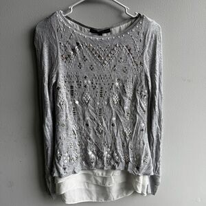 White House Black Market Silver Embellished Blouse